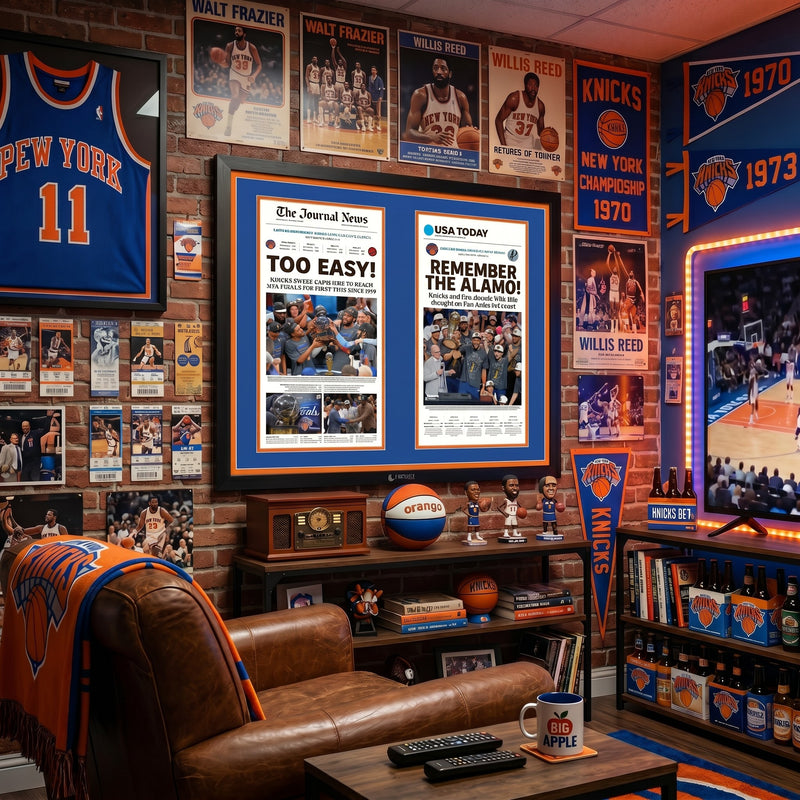 Knicks Championship Double Newspaper Front Page — "Too Easy!" & "Remember the Alamo!" | Framed Art Print