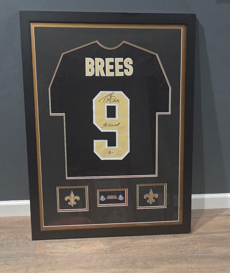 Drew Brees New Orleans Saints Autographed Framed Jersey — 31" x 40" Custom Display