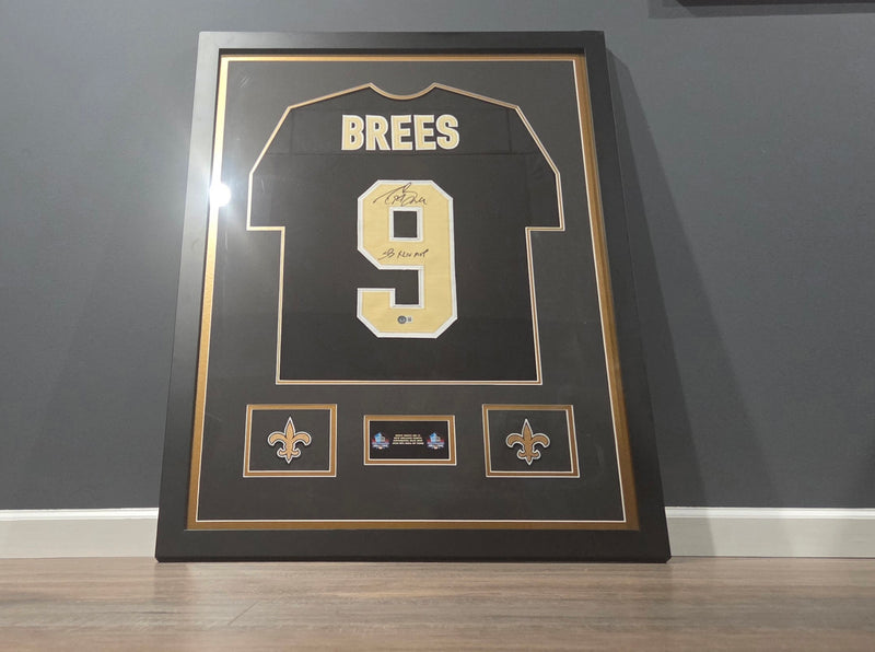 Drew Brees New Orleans Saints Autographed Framed Jersey — 31" x 40" Custom Display
