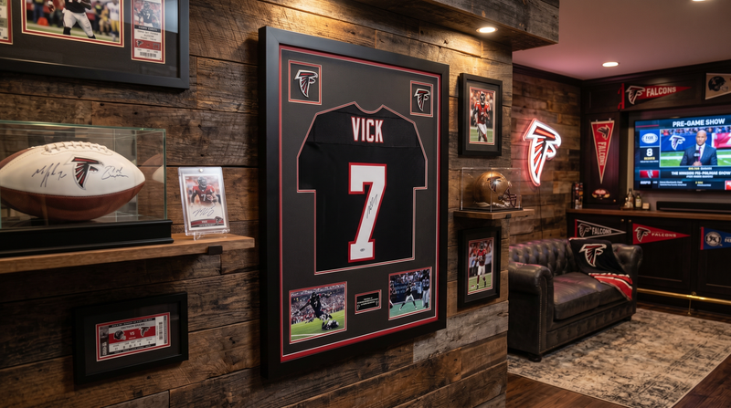 Michael Vick Atlanta Falcons Framed Jersey — 31" x 40" Custom Display