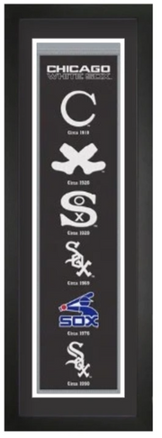 Chicago White Sox heritage embroidered banner with black mat, framed in black, 36 x 12 inches