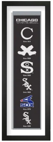 Chicago White Sox heritage embroidered banner with white mat, framed in black, 36 x 12 inches
