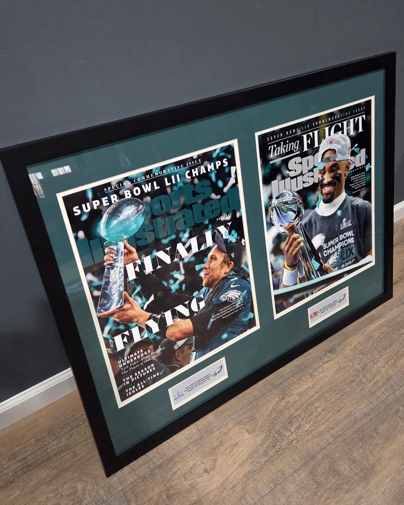 28x38  Framed art print featuring the two Eagles Super Bowl Championship