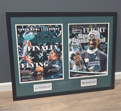 28x38  Framed art print featuring the two Eagles Super Bowl Championship