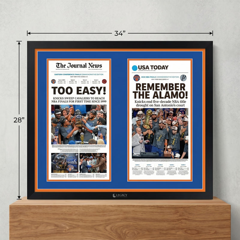 Knicks Championship Double Newspaper Front Page — "Too Easy!" & "Remember the Alamo!" | Framed Art Print