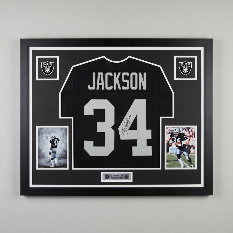 Bo Jackson Raiders Custom Framed Jersey — 31" x 40"