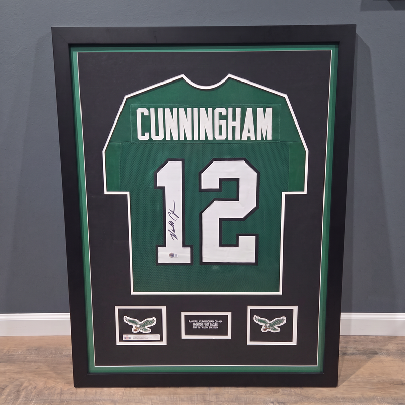 Randall Cunningham Philadelphia Eagles Autographed Framed Jersey — 31" x 40" Custom Display