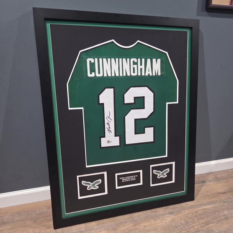 Randall Cunningham Philadelphia Eagles Autographed Framed Jersey — 31" x 40" Custom Display