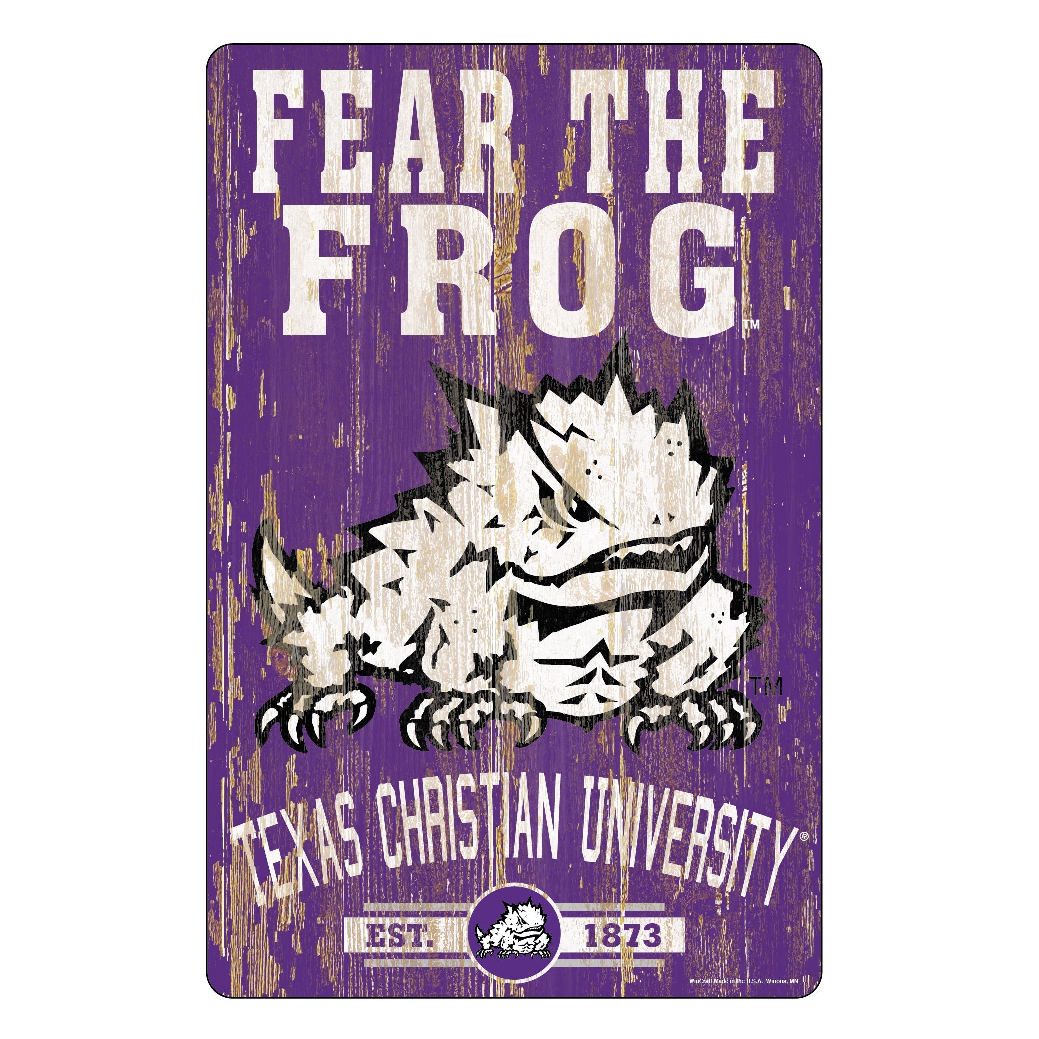 TCU Horned Frogs Sign 11x17 Wood Slogan Design