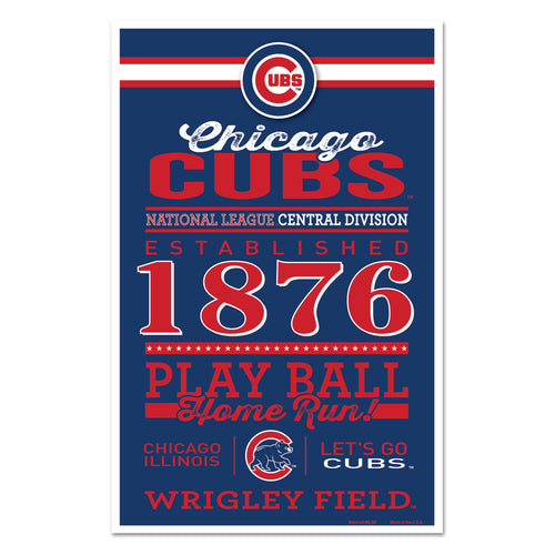 Chicago Cubs Sign 11x17 Wood Established Design