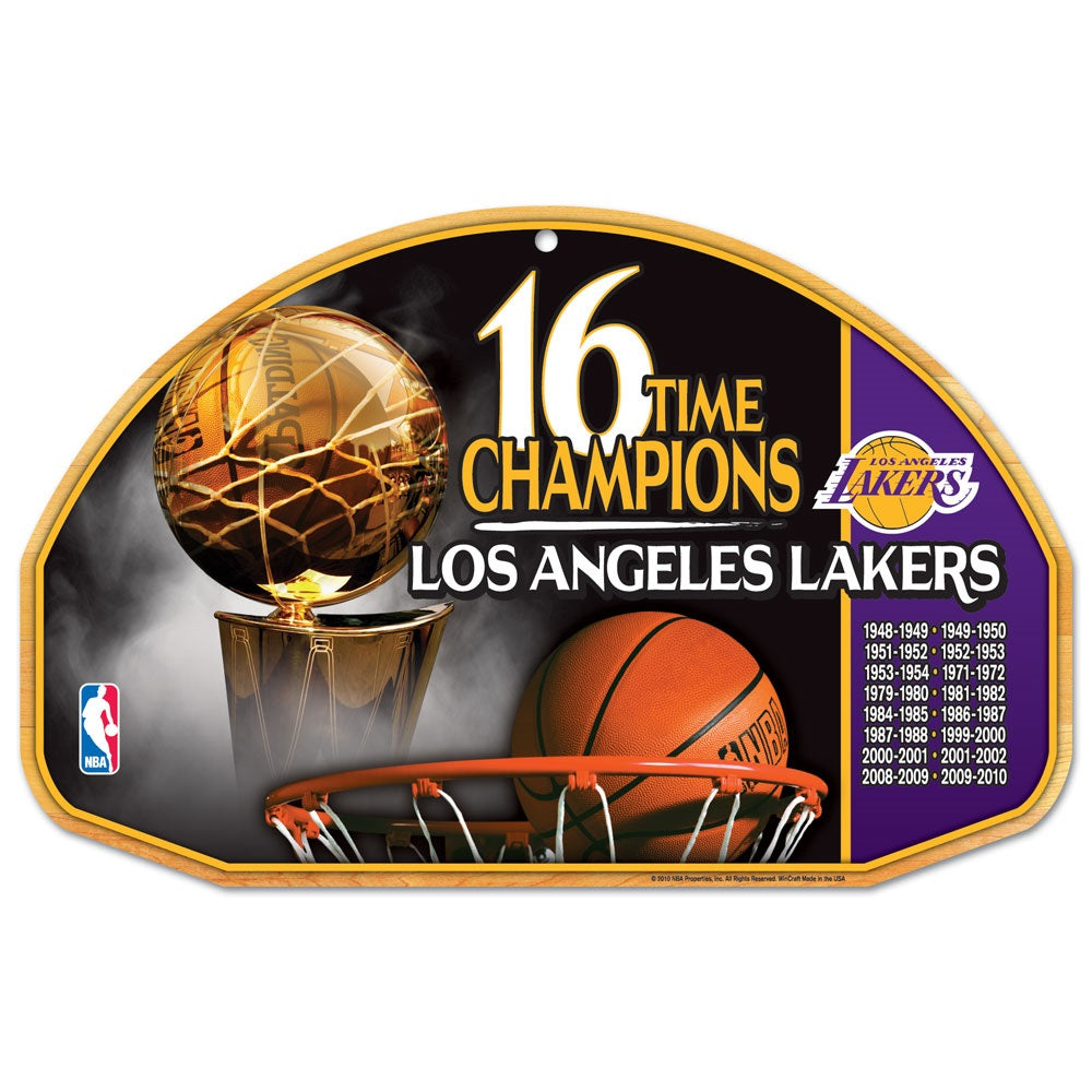 Los Angeles Lakers 16-time Champions Wood Sign - 11" x 17" - Special Order
