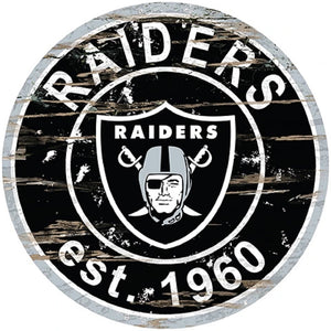 Oakland Raiders Wood Sign - 24" Round