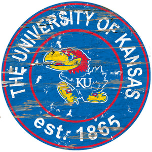 Kansas Jayhawks Wood Sign - 24" Round