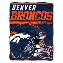 Denver Broncos Blanket 46x60 Raschel 40 Yard Dash Design Rolled