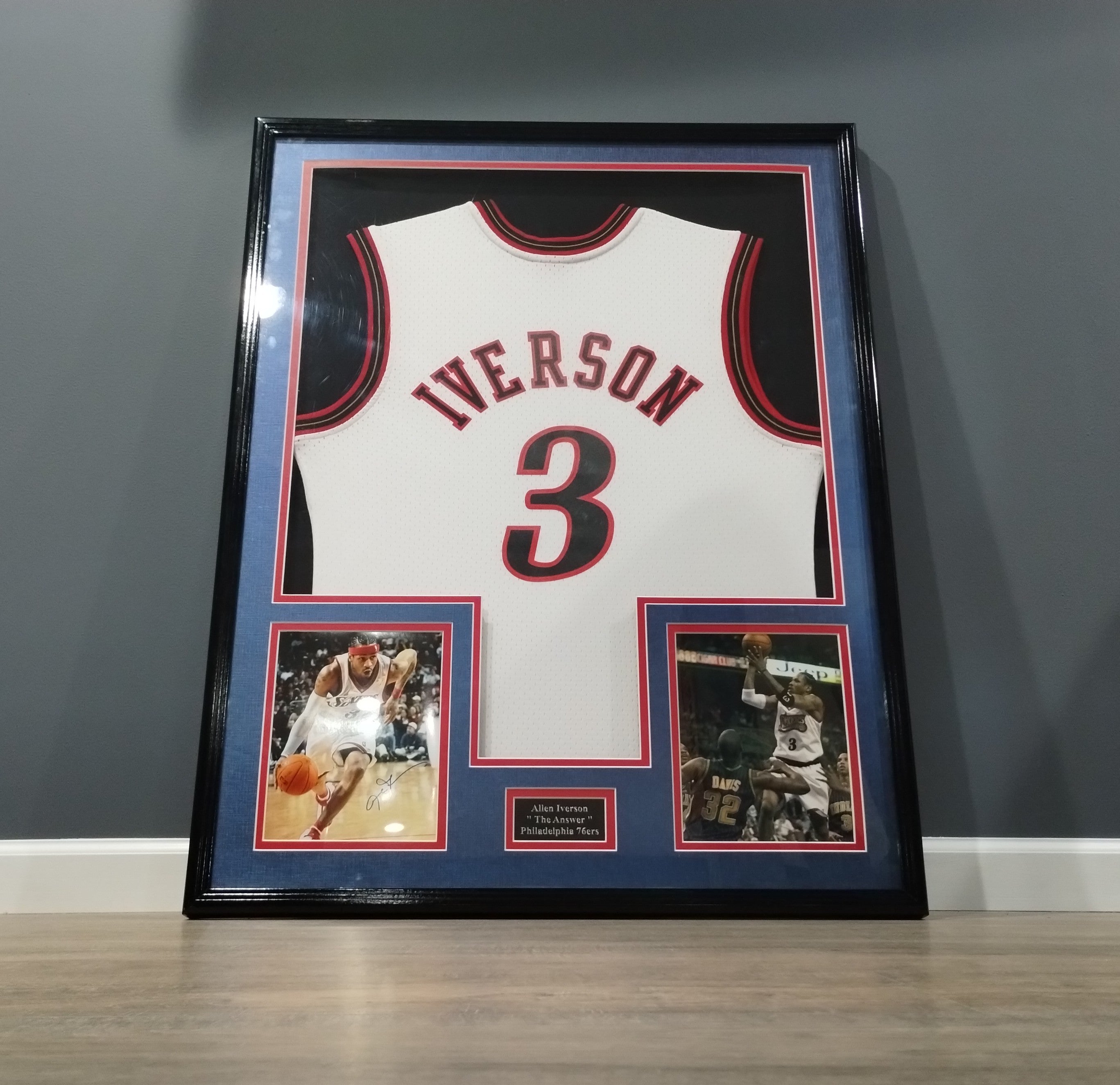 Framed White Allen Iverson #3 Sixers Jersey (UNSIGNED)
