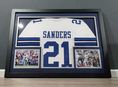 Framed Autographed Deion Sanders Cowboys Jersey